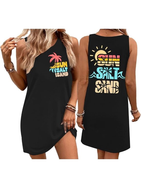 Dresses & Skirts - Women's Black Stylish Sleeveless Beach Vacation Sundress Short Tank Mini Dress